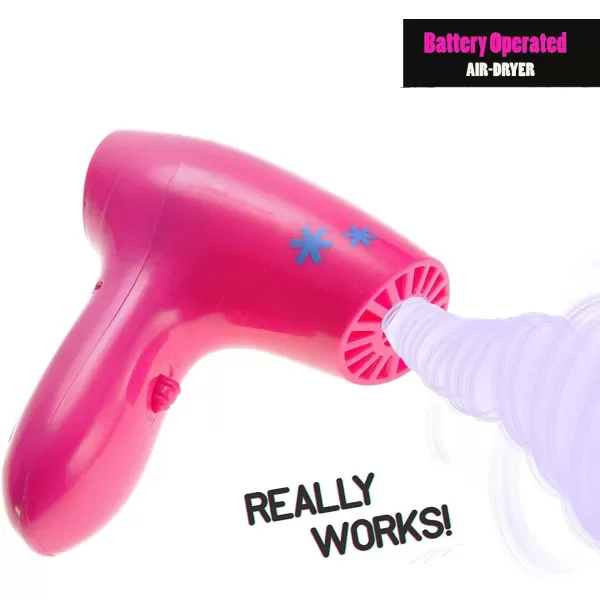 imageBeauty Hair Stylist Set  Boutique Beauty Salon Fashion Pretend Play Set for Girls with Toy Blow Dryer Curler Scissors Comb Mirror ampamp Other Styling Tools