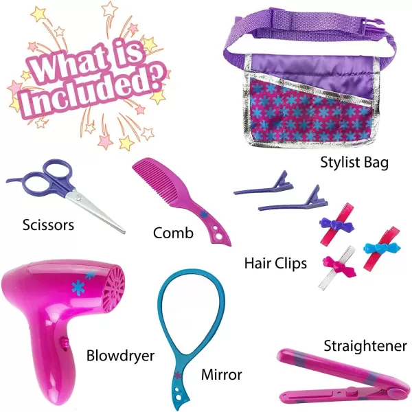 imageBeauty Hair Stylist Set  Boutique Beauty Salon Fashion Pretend Play Set for Girls with Toy Blow Dryer Curler Scissors Comb Mirror ampamp Other Styling Tools