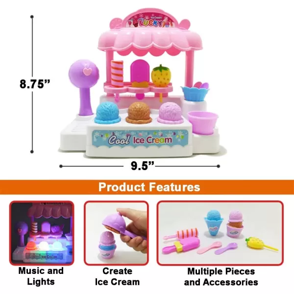 imageIce Cream Store Mini Cash Register with Pretend Play Desserts Working Scanner Calculator Microphone Money and Credit Card