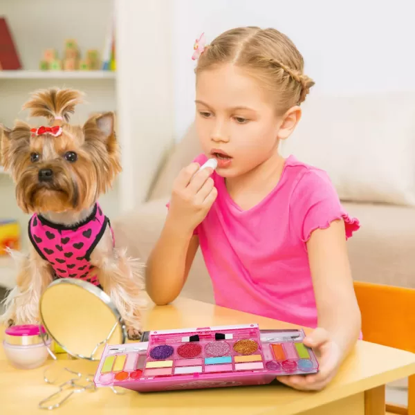 imageKids Washable Makeup Kit Fold Out Cosmetic Vanity Palette with Mirror Make Up Toy Beauty Kit for Girls Pretend Play  Safety Tested  Non Toxic