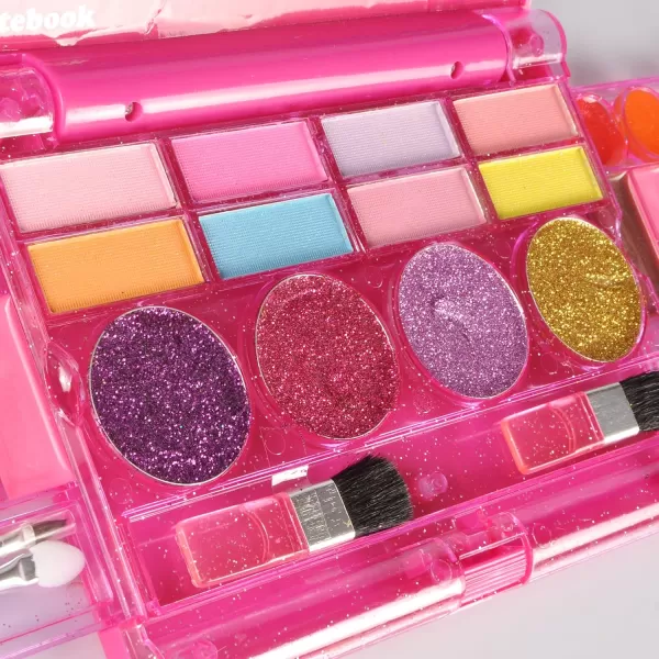 imageKids Washable Makeup Kit Fold Out Cosmetic Vanity Palette with Mirror Make Up Toy Beauty Kit for Girls Pretend Play  Safety Tested  Non Toxic