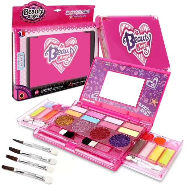 imageKids Washable Makeup Kit Fold Out Cosmetic Vanity Palette with Mirror Make Up Toy Beauty Kit for Girls Pretend Play  Safety Tested  Non Toxic