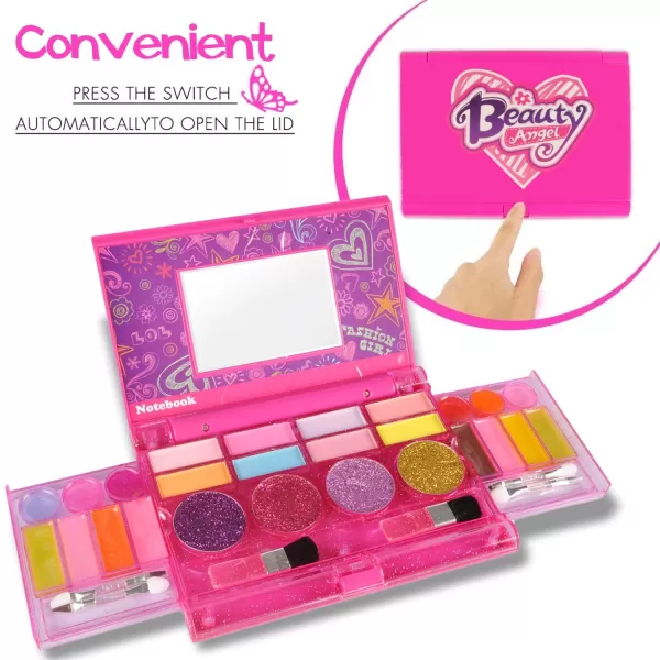 imageKids Washable Makeup Kit Fold Out Cosmetic Vanity Palette with Mirror Make Up Toy Beauty Kit for Girls Pretend Play  Safety Tested  Non Toxic