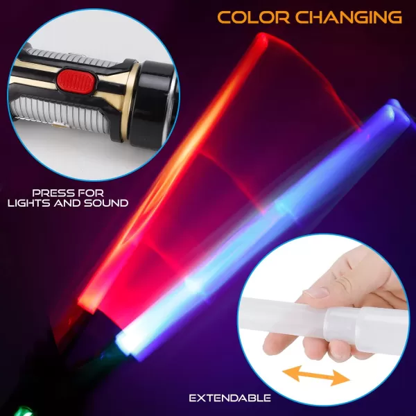 imageLiberty Imports 12 Pack LED Light Up Sabers Set  Color Changing Motion Sensitive Retractable Swords with FX Sound Effects for Themed Parties Bulk Party Favors and Cosplay