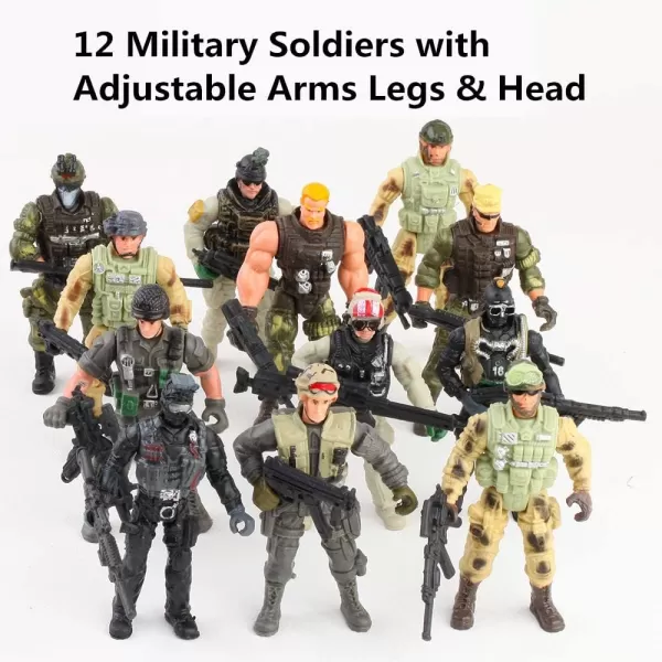 imageLiberty Imports 12 Pack US Military Toy Soldiers Playset Army Men Action Figures with Realistic Weapons Gear Combat Accessories for Kids Pretend Battle Play