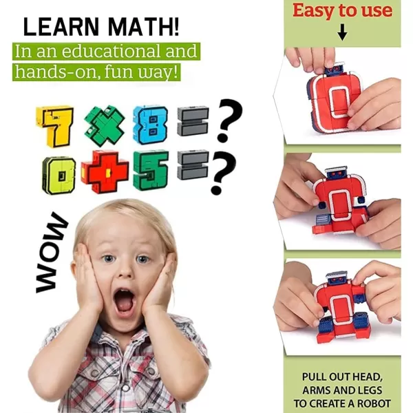 imageLiberty Imports 15 PCS Number Robots Transforming Toys Set  Math Counting Numerical Transform Robot Figures Educational STEM Learning Bots for Kids