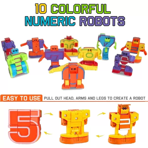 imageLiberty Imports 15 PCS Number Robots Transforming Toys Set  Math Counting Numerical Transform Robot Figures Educational STEM Learning Bots for Kids