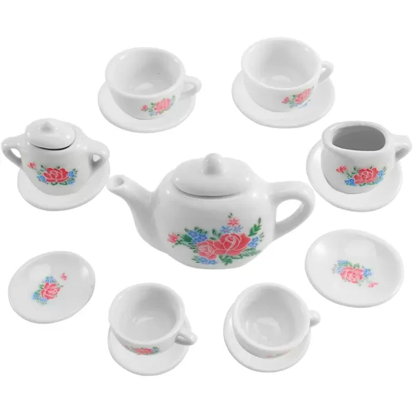 imageLiberty Imports 17 Piece Rose Flower Miniature Porcelain Ceramic Tea Set  Pretend Play Kids Toy Mini Kitchen Playset