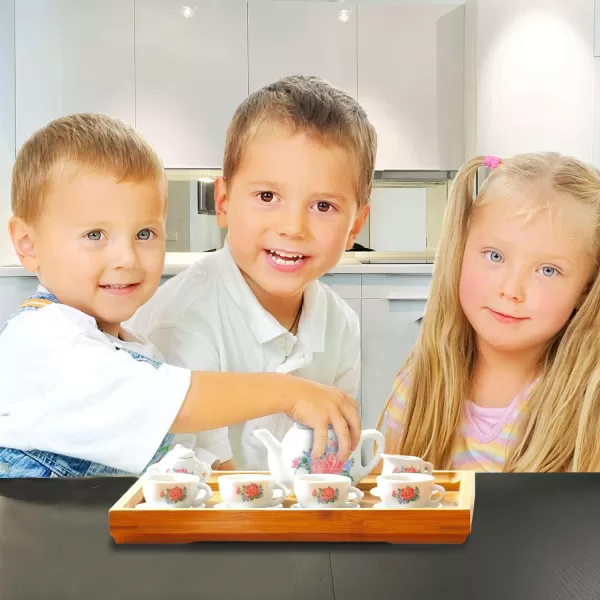 imageLiberty Imports 17 Piece Rose Flower Miniature Porcelain Ceramic Tea Set  Pretend Play Kids Toy Mini Kitchen Playset