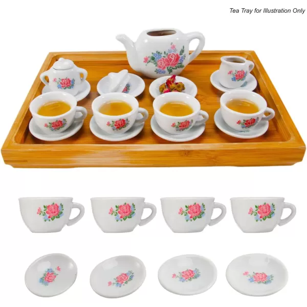 imageLiberty Imports 17 Piece Rose Flower Miniature Porcelain Ceramic Tea Set  Pretend Play Kids Toy Mini Kitchen Playset