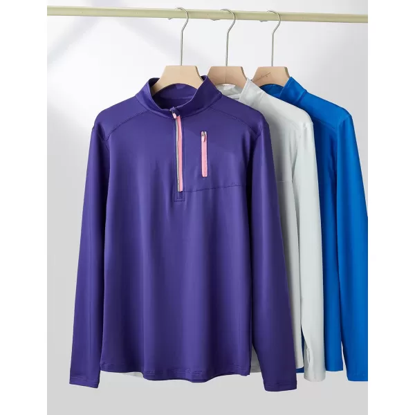 imageLiberty Imports 3 Pack Womens Quick Dry Long Sleeve Quarter Zip Pullover Workout Shirts with Thumb Holes and PocketBlueWhitePurple