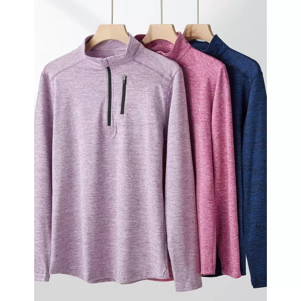 imageLiberty Imports 3 Pack Womens Quick Dry Long Sleeve Quarter Zip Pullover Workout Shirts with Thumb Holes and PocketHeather LavenderNavyPink