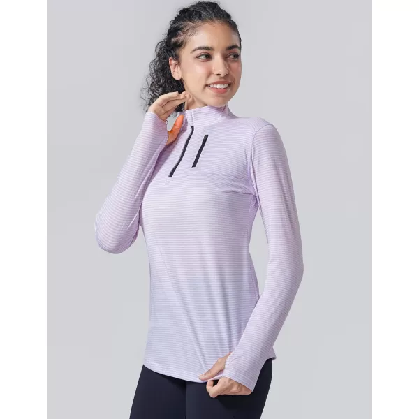 imageLiberty Imports 3 Pack Womens Quick Dry Long Sleeve Quarter Zip Pullover Workout Shirts with Thumb Holes and PocketStriped LilacPinkBlack