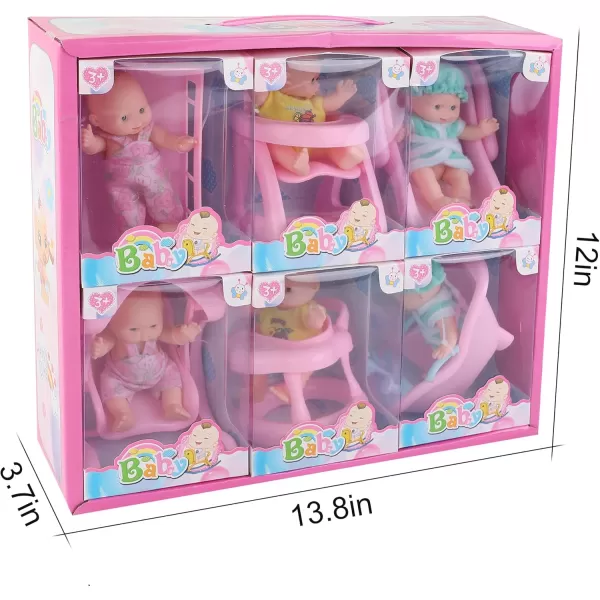 imageLiberty Imports 6 PCS Mini Baby Newborn Dolls Collection  Includes Cradle High Chair Walker Swing Bathtub and Infant Seat Pretend Toys Playset for Kids