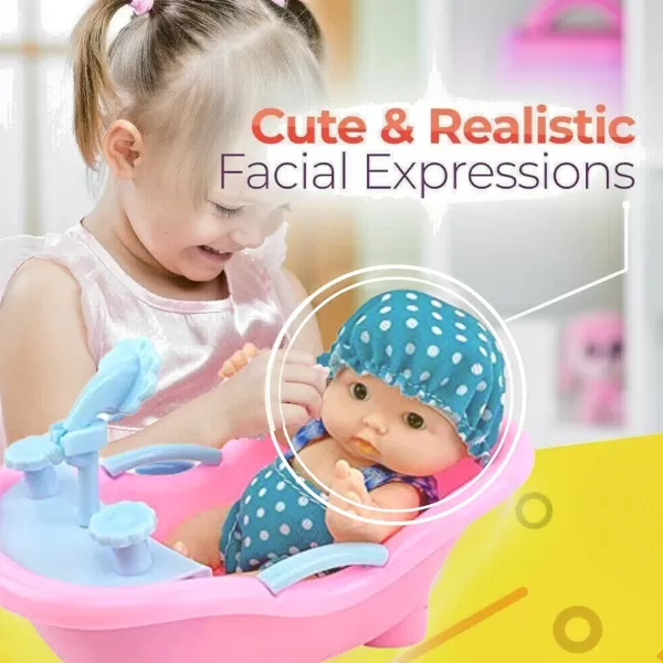 imageLiberty Imports 6 PCS Mini Baby Newborn Dolls Collection  Includes Cradle High Chair Walker Swing Bathtub and Infant Seat Pretend Toys Playset for Kids