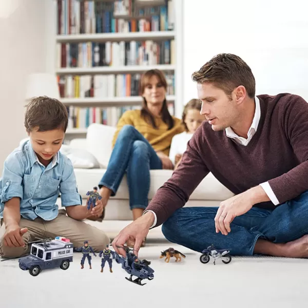 imageLiberty Imports 8 PCS Police Rescue Patrol Toy Vehicles and Figures Playset  Helicopter SWAT Truck Motorcycle Action Figures K9 Weapons and Accessories for Kids Imaginative Pretend Play
