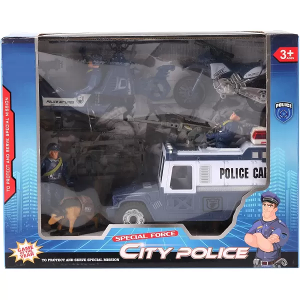 imageLiberty Imports 8 PCS Police Rescue Patrol Toy Vehicles and Figures Playset  Helicopter SWAT Truck Motorcycle Action Figures K9 Weapons and Accessories for Kids Imaginative Pretend Play