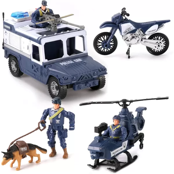 imageLiberty Imports 8 PCS Police Rescue Patrol Toy Vehicles and Figures Playset  Helicopter SWAT Truck Motorcycle Action Figures K9 Weapons and Accessories for Kids Imaginative Pretend Play