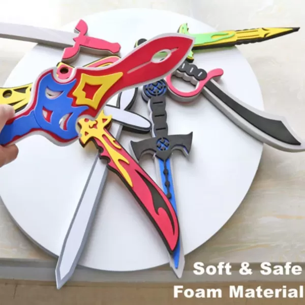 imageLiberty Imports 8 Pack Foam Swords Weapons Toy Set for Kids Cosplay Pretend Role Play Dress Up Accessories  8 Different Designs Ninja Pirate Warrior Viking Swords Assorted