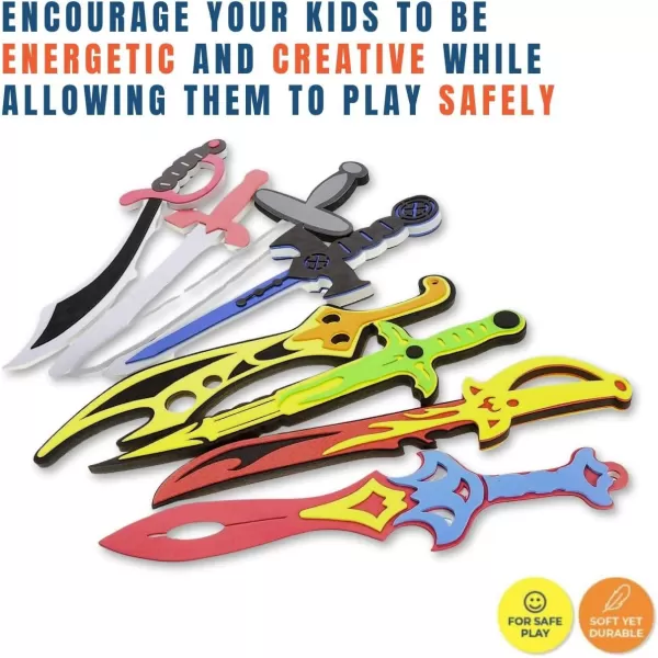 imageLiberty Imports 8 Pack Foam Swords Weapons Toy Set for Kids Cosplay Pretend Role Play Dress Up Accessories  8 Different Designs Ninja Pirate Warrior Viking Swords Assorted
