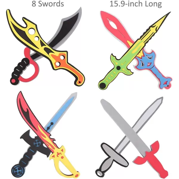 imageLiberty Imports 8 Pack Foam Swords Weapons Toy Set for Kids Cosplay Pretend Role Play Dress Up Accessories  8 Different Designs Ninja Pirate Warrior Viking Swords Assorted
