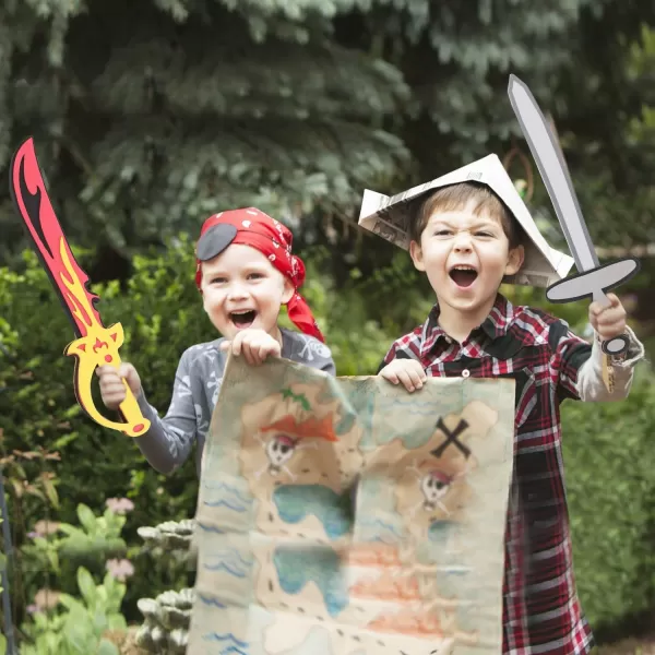 imageLiberty Imports 8 Pack Foam Swords Weapons Toy Set for Kids Cosplay Pretend Role Play Dress Up Accessories  8 Different Designs Ninja Pirate Warrior Viking Swords Assorted