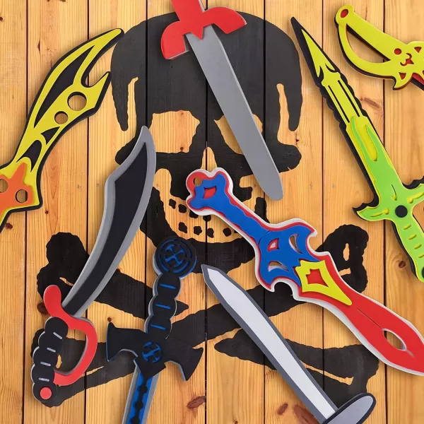 imageLiberty Imports 8 Pack Foam Swords Weapons Toy Set for Kids Cosplay Pretend Role Play Dress Up Accessories  8 Different Designs Ninja Pirate Warrior Viking Swords Assorted