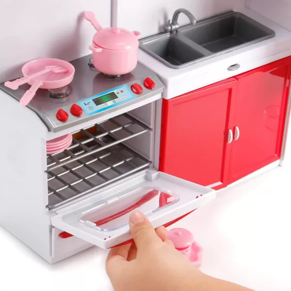 imageLiberty Imports Gourmet Red Doll Modern Kitchen Mini Toy Playset with Lights and Sounds Perfect for 12 Inch Dolls