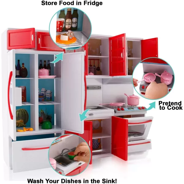 imageLiberty Imports Gourmet Red Doll Modern Kitchen Mini Toy Playset with Lights and Sounds Perfect for 12 Inch Dolls
