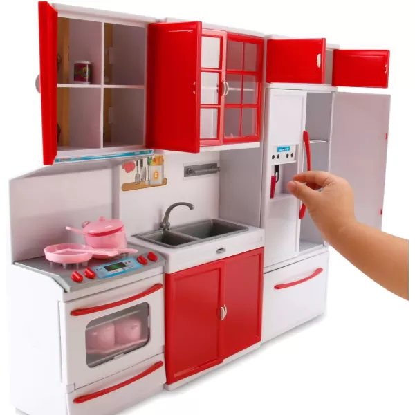 imageLiberty Imports Gourmet Red Doll Modern Kitchen Mini Toy Playset with Lights and Sounds Perfect for 12 Inch Dolls