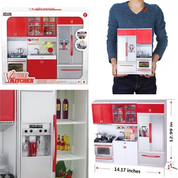 imageLiberty Imports Gourmet Red Doll Modern Kitchen Mini Toy Playset with Lights and Sounds Perfect for 12 Inch Dolls