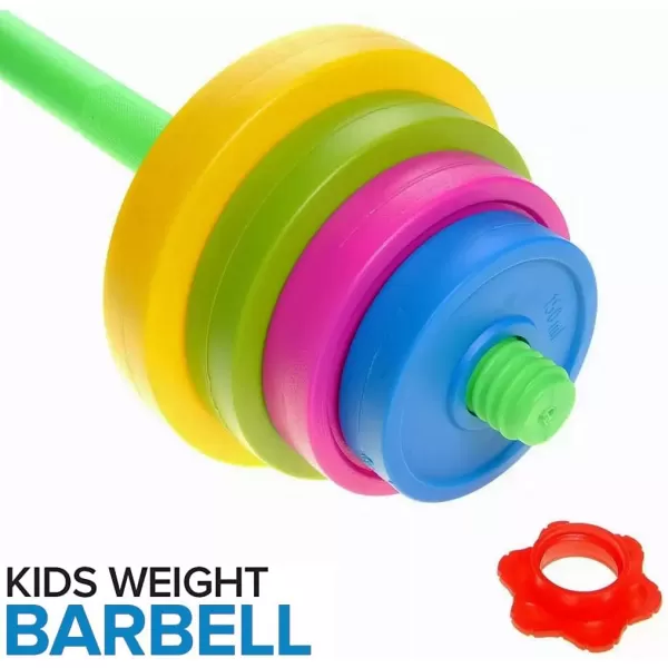 imageLiberty Imports Kids Barbell Weight Set  Adjustable Workout Toy Equipment for Children Pretend Play Exercise  Toddler Beginner Gym Fitness Weightlifting and Powerlifting 32 inches multicolored