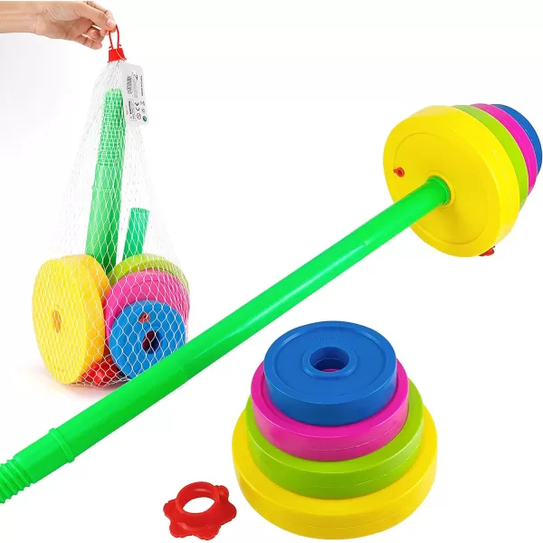 imageLiberty Imports Kids Barbell Weight Set  Adjustable Workout Toy Equipment for Children Pretend Play Exercise  Toddler Beginner Gym Fitness Weightlifting and Powerlifting 32 inches multicolored