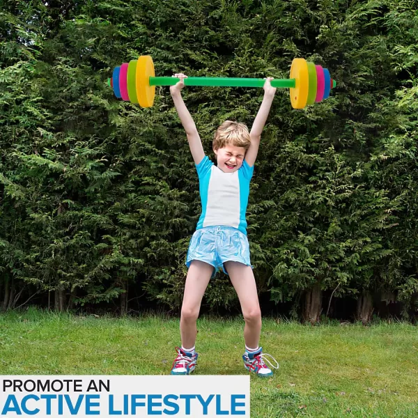 imageLiberty Imports Kids Barbell Weight Set  Adjustable Workout Toy Equipment for Children Pretend Play Exercise  Toddler Beginner Gym Fitness Weightlifting and Powerlifting 32 inches multicolored