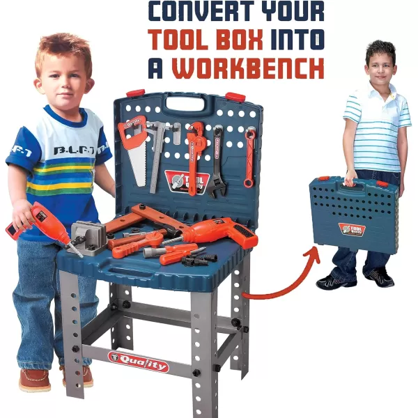 imageLiberty Imports Kids Toy Tool Workbench with Realistic Tools and Electric Drill  68 Pcs Pretend Play Construction Workshop Toolbench STEM Building Toys