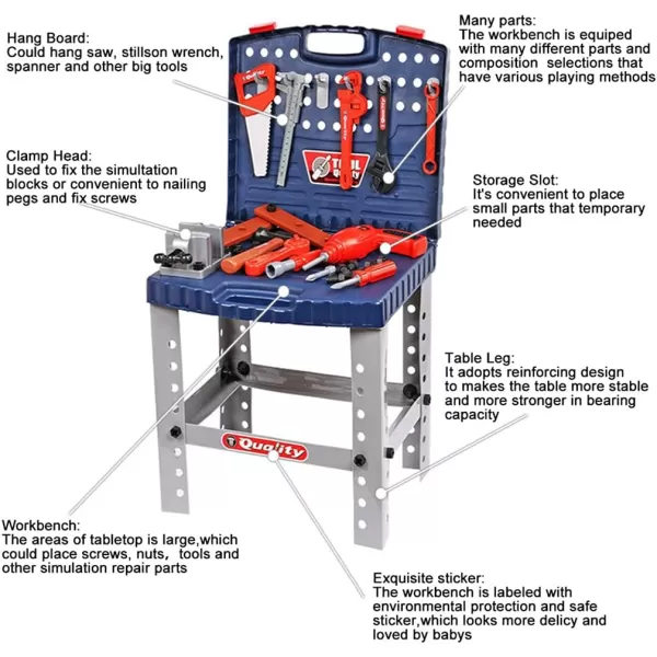 imageLiberty Imports Kids Toy Tool Workbench with Realistic Tools and Electric Drill  68 Pcs Pretend Play Construction Workshop Toolbench STEM Building Toys
