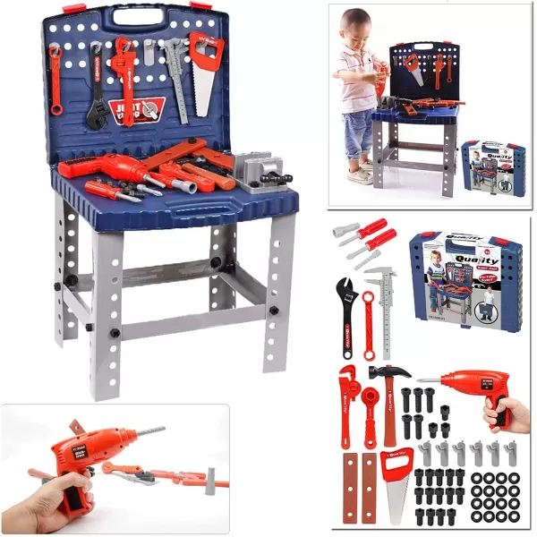 imageLiberty Imports Kids Toy Tool Workbench with Realistic Tools and Electric Drill  68 Pcs Pretend Play Construction Workshop Toolbench STEM Building Toys