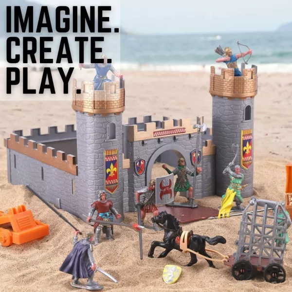 imageLiberty Imports Medieval Castle Kingdom Knights Action Figure Toy Army Playset with Castle Figurines Catapult and Acessories Kids Playset in Storage Bucket