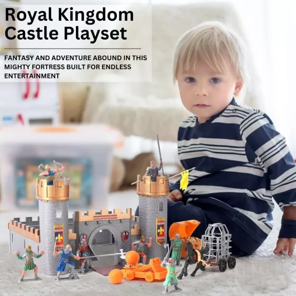 imageLiberty Imports Medieval Castle Kingdom Knights Action Figure Toy Army Playset with Castle Figurines Catapult and Acessories Kids Playset in Storage Bucket