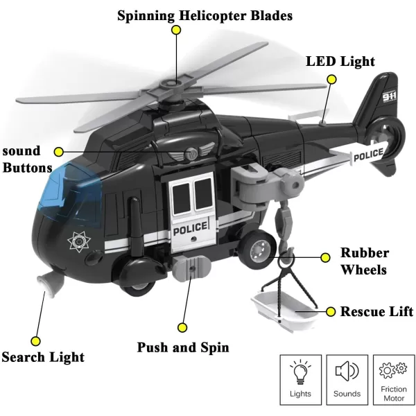 imageLiberty Imports Police Rescue Helicopter Friction Powered Toy Vehicle for Boys  Push and Go Chopper with Pretend Play Action Lights and SoundsPolice