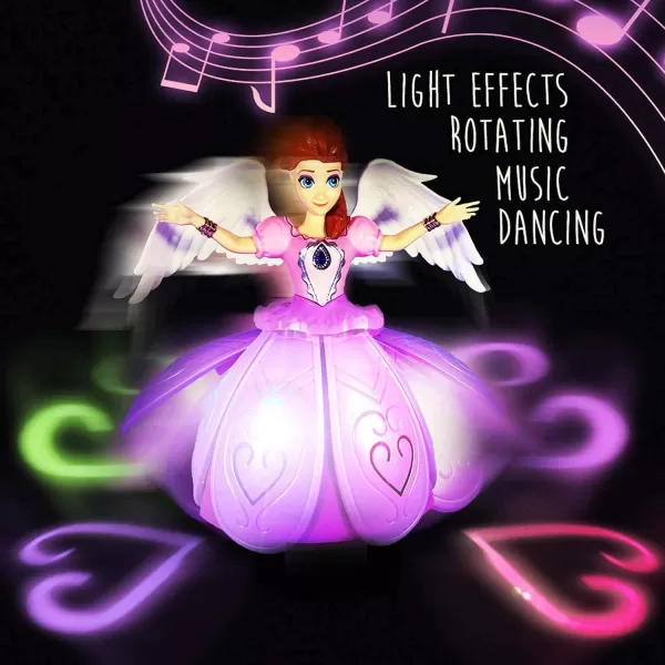 imageLiberty Imports Princess Musical Dancing Angel Doll with 3D LED Lights Music and 360 Spinning  Bump and Go Electric Musical Fairy Girl Toy for Kids