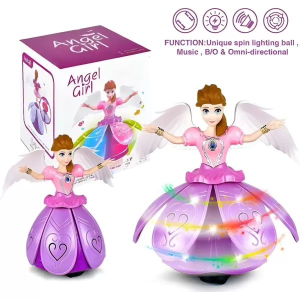 imageLiberty Imports Princess Musical Dancing Angel Doll with 3D LED Lights Music and 360 Spinning  Bump and Go Electric Musical Fairy Girl Toy for Kids