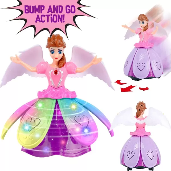 imageLiberty Imports Princess Musical Dancing Angel Doll with 3D LED Lights Music and 360 Spinning  Bump and Go Electric Musical Fairy Girl Toy for Kids