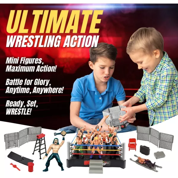 imageLiberty Imports Ultimate 32Piece Wrestling Miniature Toys for Kids Pretend Play Wrestler Figures with 2 Rings ampamp Realistic Accessories for Boys and Girls Great for Cake Toppers Parties