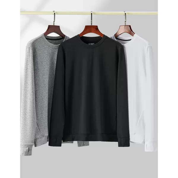 imageLiberty Pro 3Pack Thermal Fleece Active Long Sleeve Shirts for Men Athletic Crewneck Pullover SweatshirtsGrayBlackWhite