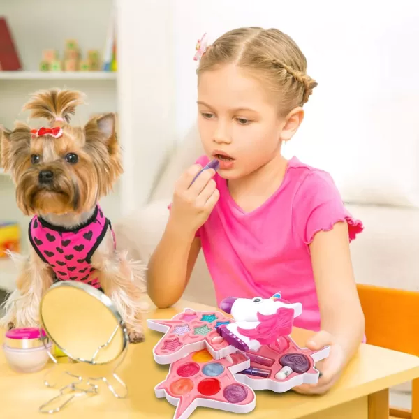 imagePetite Girls Cosmetics Play Set  Washable and Non Toxic  Princess Real Makeup Kit with Case  Ideal Gift for Kids Unicorn