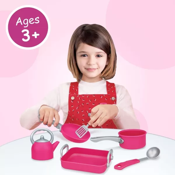 imagePink Play Kitchen Cookware Toys Pots and Pans Cooking Utensils Accessories Pretend Playset for Toddlers Kids Girls 13 Pcs