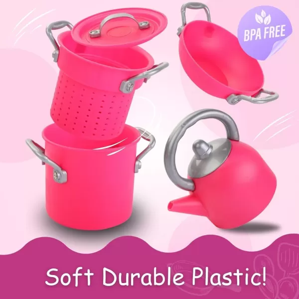 imagePink Play Kitchen Cookware Toys Pots and Pans Cooking Utensils Accessories Pretend Playset for Toddlers Kids Girls 13 Pcs