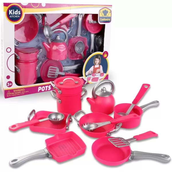 imagePink Play Kitchen Cookware Toys Pots and Pans Cooking Utensils Accessories Pretend Playset for Toddlers Kids Girls 13 Pcs