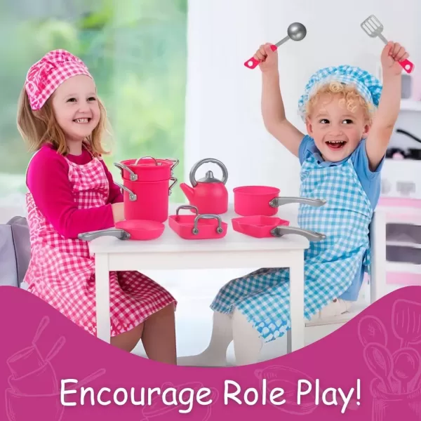 imagePink Play Kitchen Cookware Toys Pots and Pans Cooking Utensils Accessories Pretend Playset for Toddlers Kids Girls 13 Pcs